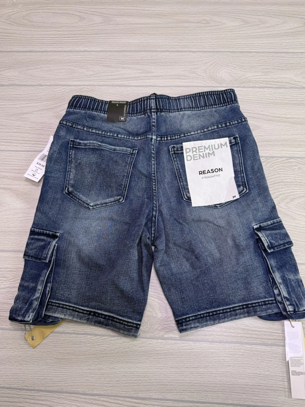 Reason Men's‎ Blue Denim Cargo Shorts with Drawstring Waist